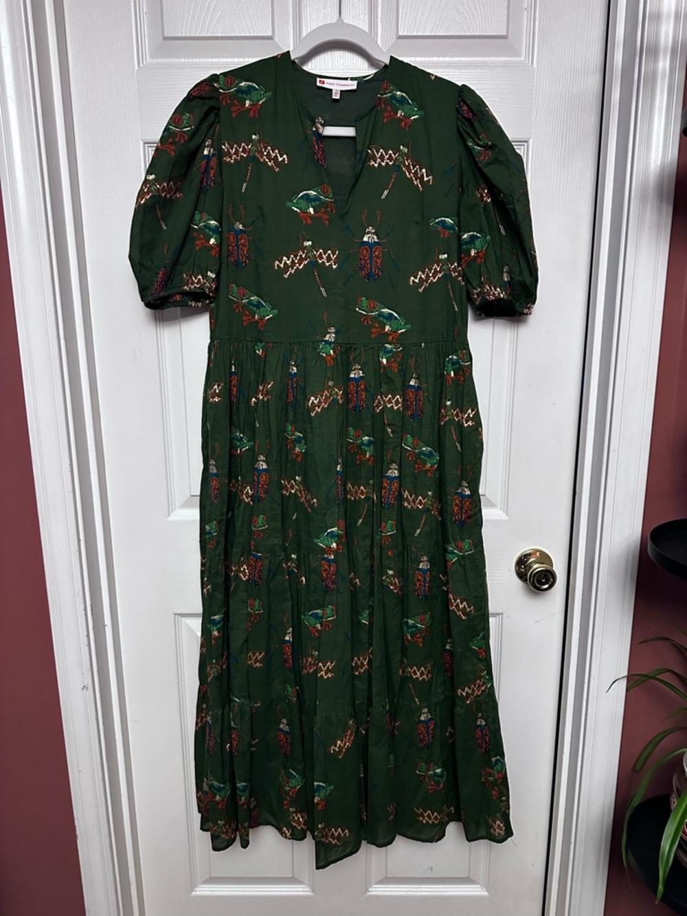 Jude Connally Jordana Cotton Voile Garden Friends Green Tiered Maxi Dress Small
